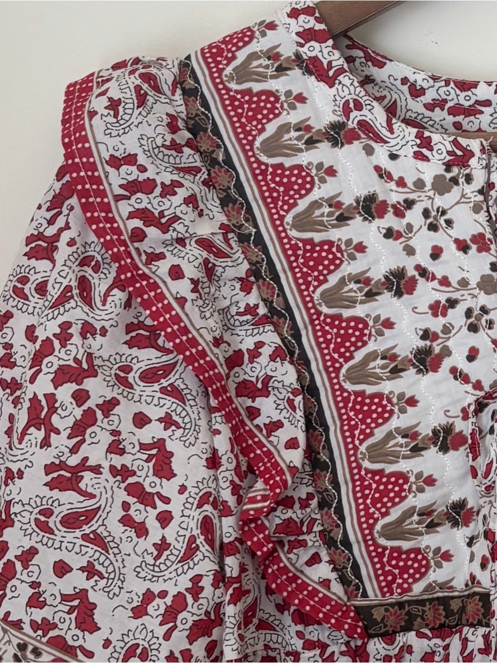 Calypso St Barth Red & Brown Block Print Cotton Blouse Medium Boho Summer - Picture 4 of 8